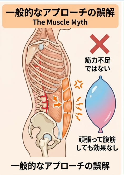 骨格が潰れたまま腹筋運動をしても効果が出ない理由