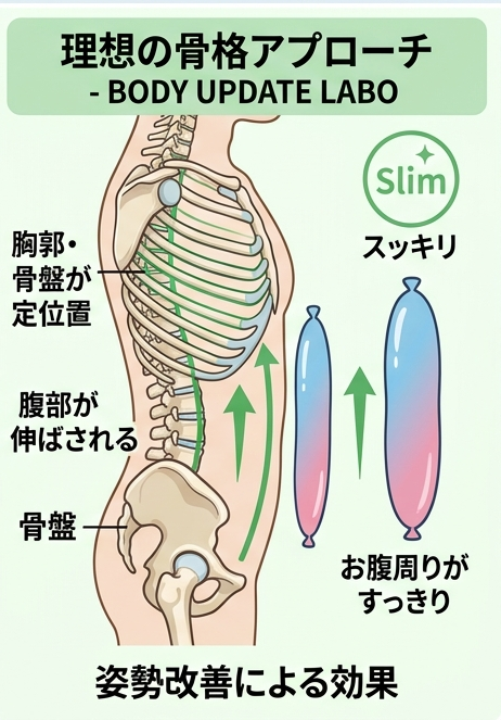 骨格を定位置に戻すことでお腹周りがすっきり整う効果